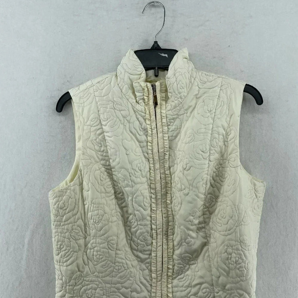 Charter Club Vest Jacket Womens M Ivory White Full-Zip Quilted Ruffled Mock Neck - Picture 5 of 11